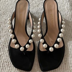 Stuart Weitzman Goldie 50 Pearly Leather Thong Sandals